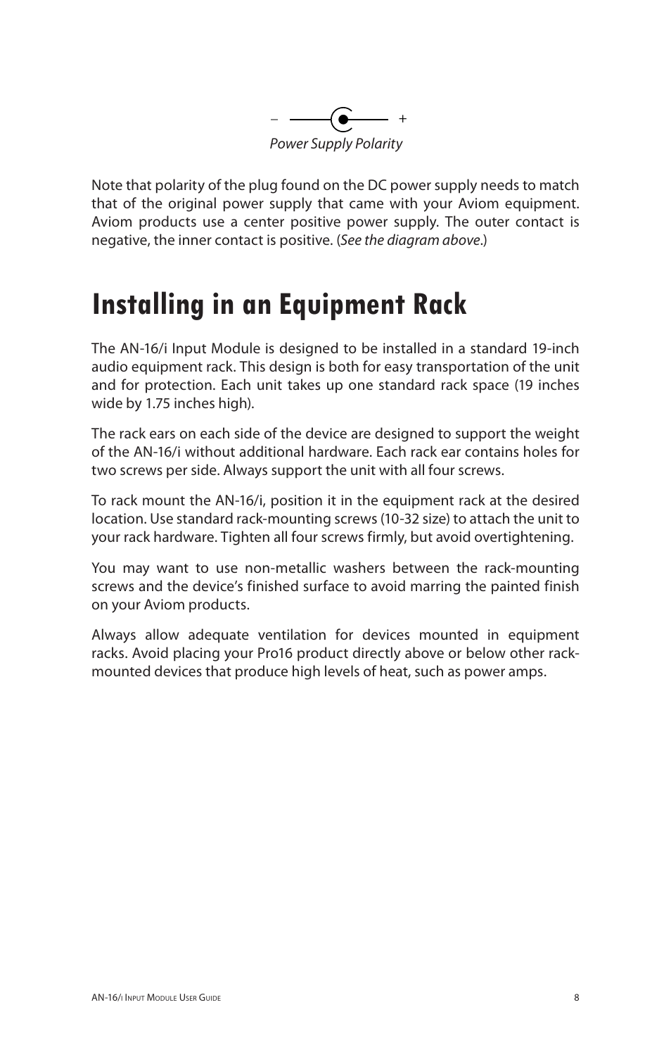 Installing in an equipment rack | Aviom AN-16/i User Manual | Page 16 / 55