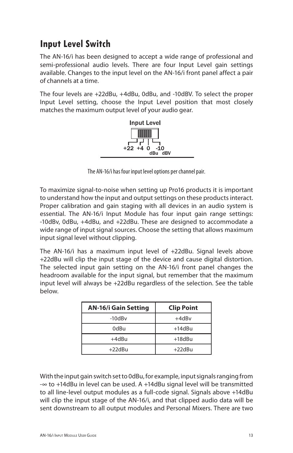 Input level switch | Aviom AN-16/i User Manual | Page 21 / 55