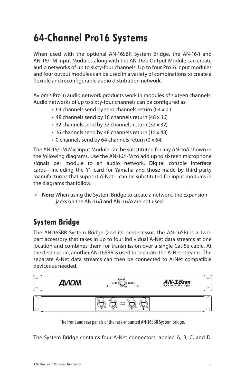 Channel pro16 systems, System bridge, An-16 | Aviom AN-16/i User Manual | Page 41 / 55