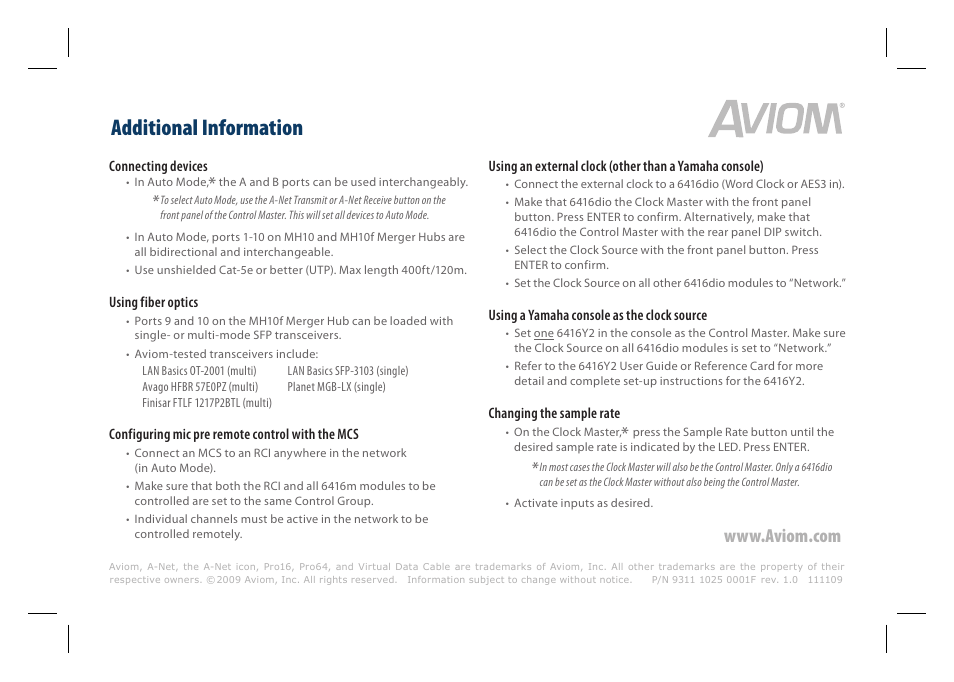 Additional information | Aviom Pro64 User Manual | Page 2 / 2