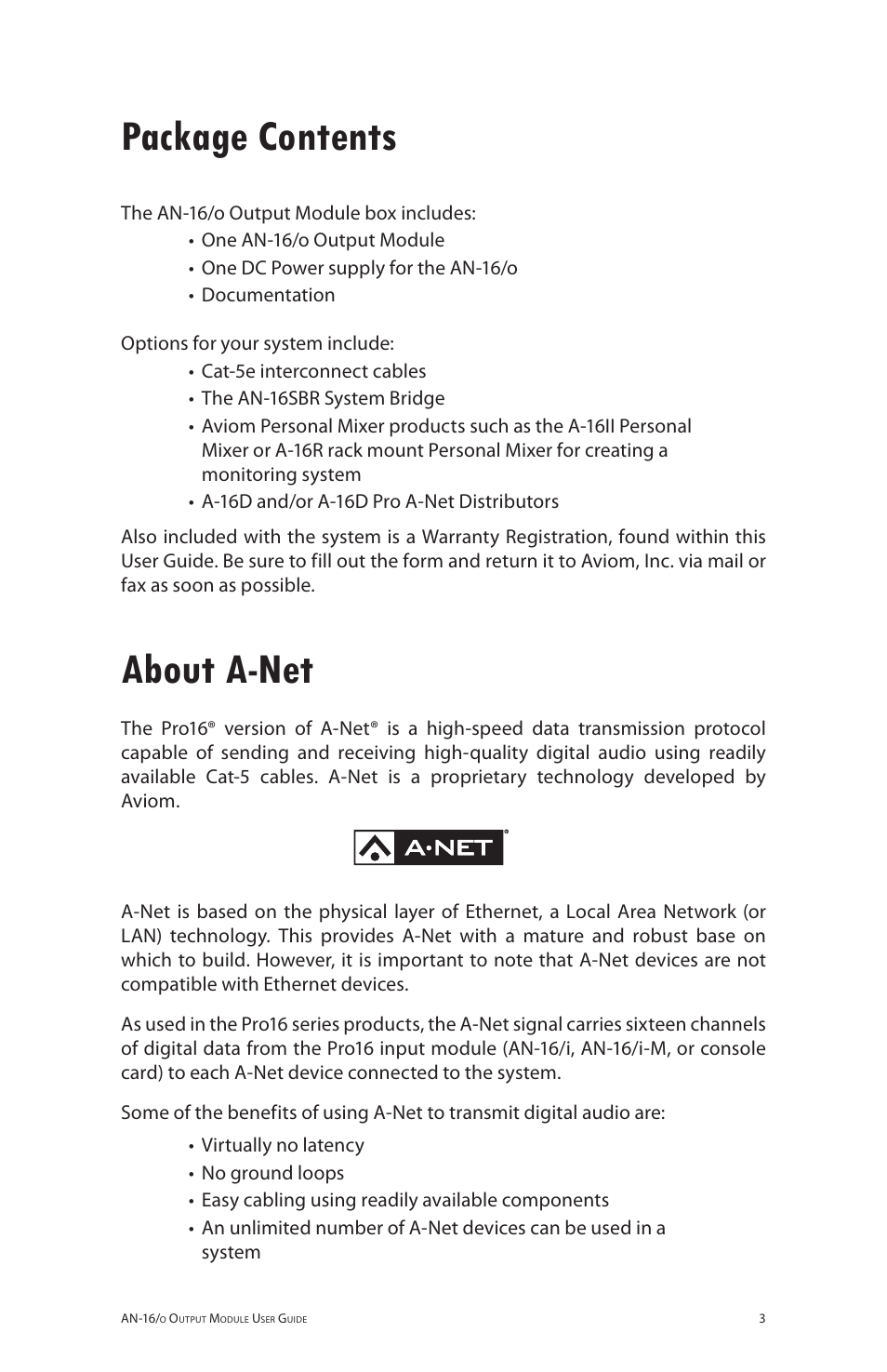 Package contents, About a-net, Package contents about a-net | Aviom AN-16/o User Manual | Page 11 / 52