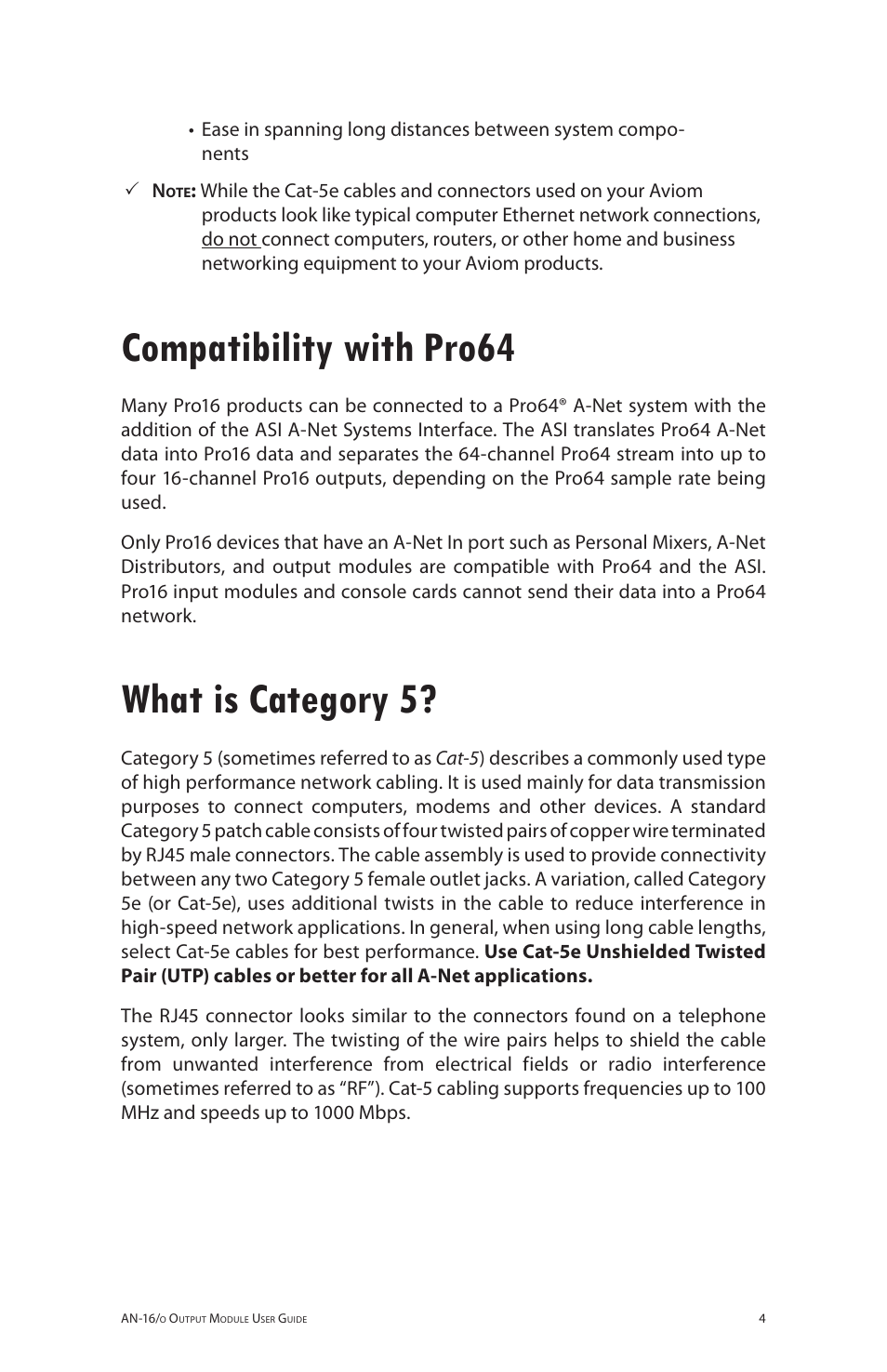 Compatibility with pro64, What is category 5, Compatibility with pro64 what is category 5 | Aviom AN-16/o User Manual | Page 12 / 52