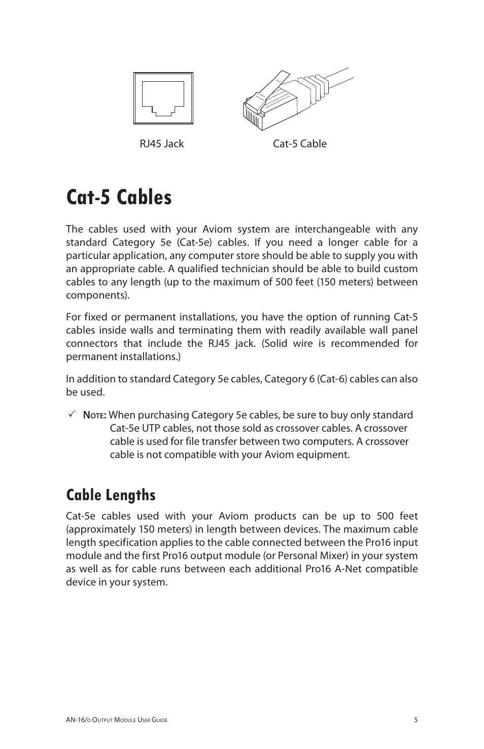 Cat-5 cables, Cable lengths | Aviom AN-16/o User Manual | Page 13 / 52