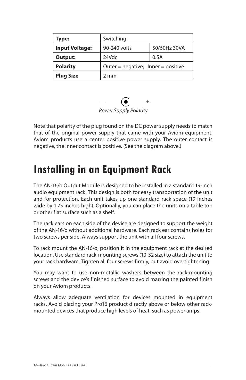 Installing in an equipment rack | Aviom AN-16/o User Manual | Page 16 / 52