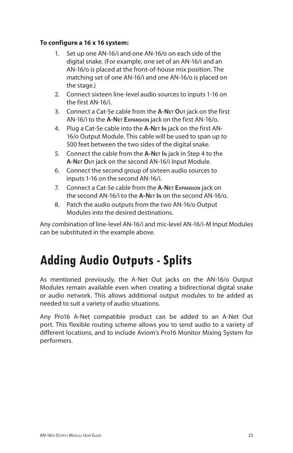 Adding audio outputs - splits | Aviom AN-16/o User Manual | Page 31 / 52