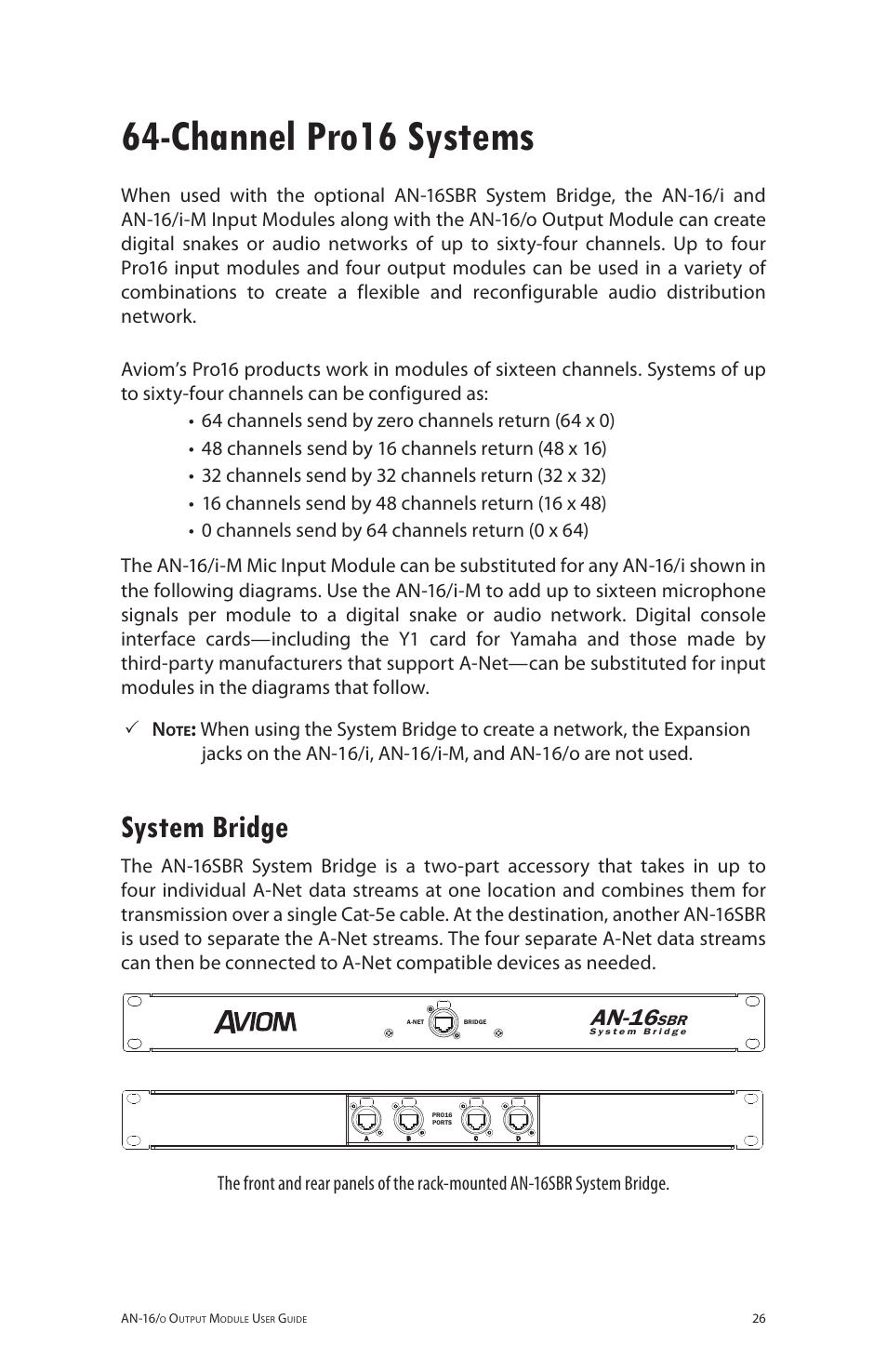 Channel pro16 systems, System bridge, An-16 | Aviom AN-16/o User Manual | Page 34 / 52
