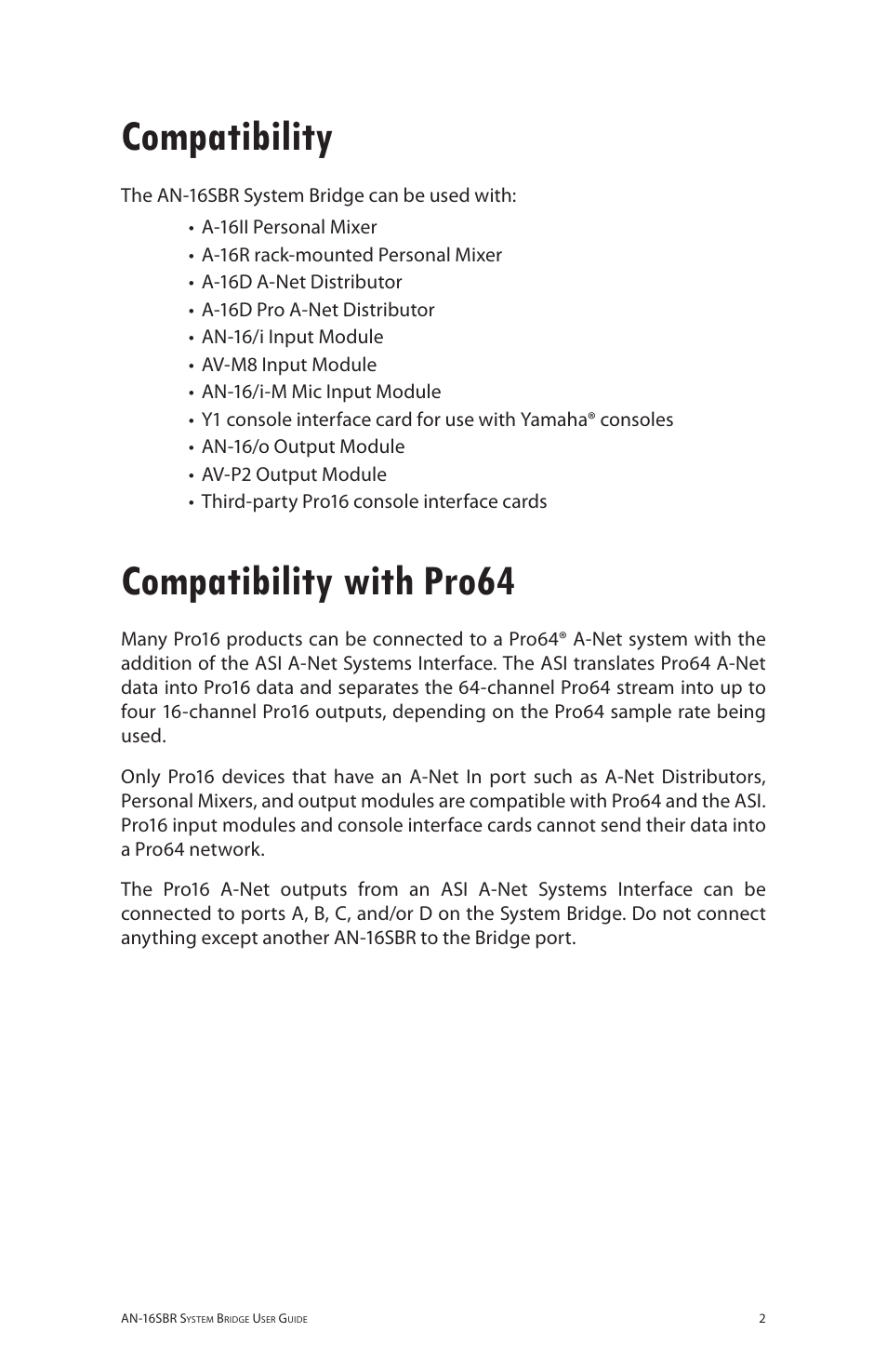 Compatibility, Compatibility with pro64, Compatibility compatibility with pro64 | Aviom AN-16SBR User Manual | Page 9 / 24