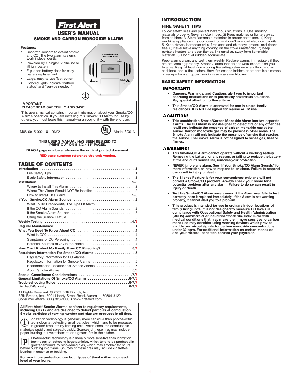 BRK electronic SC01NM08 User Manual | 7 pages