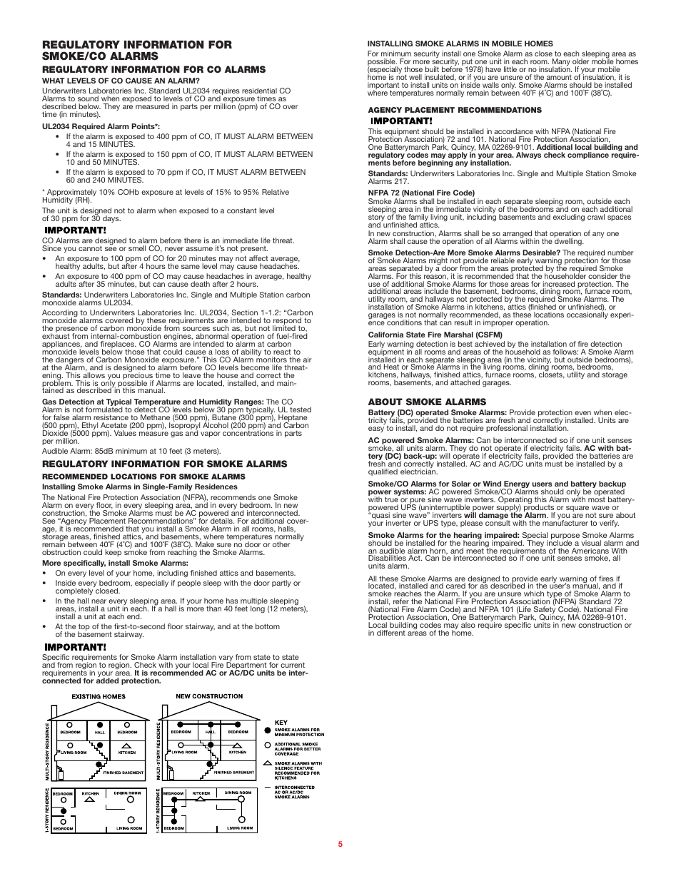 Regulatory information for smoke/co alarms | BRK electronic SC01NM08 User Manual | Page 5 / 7