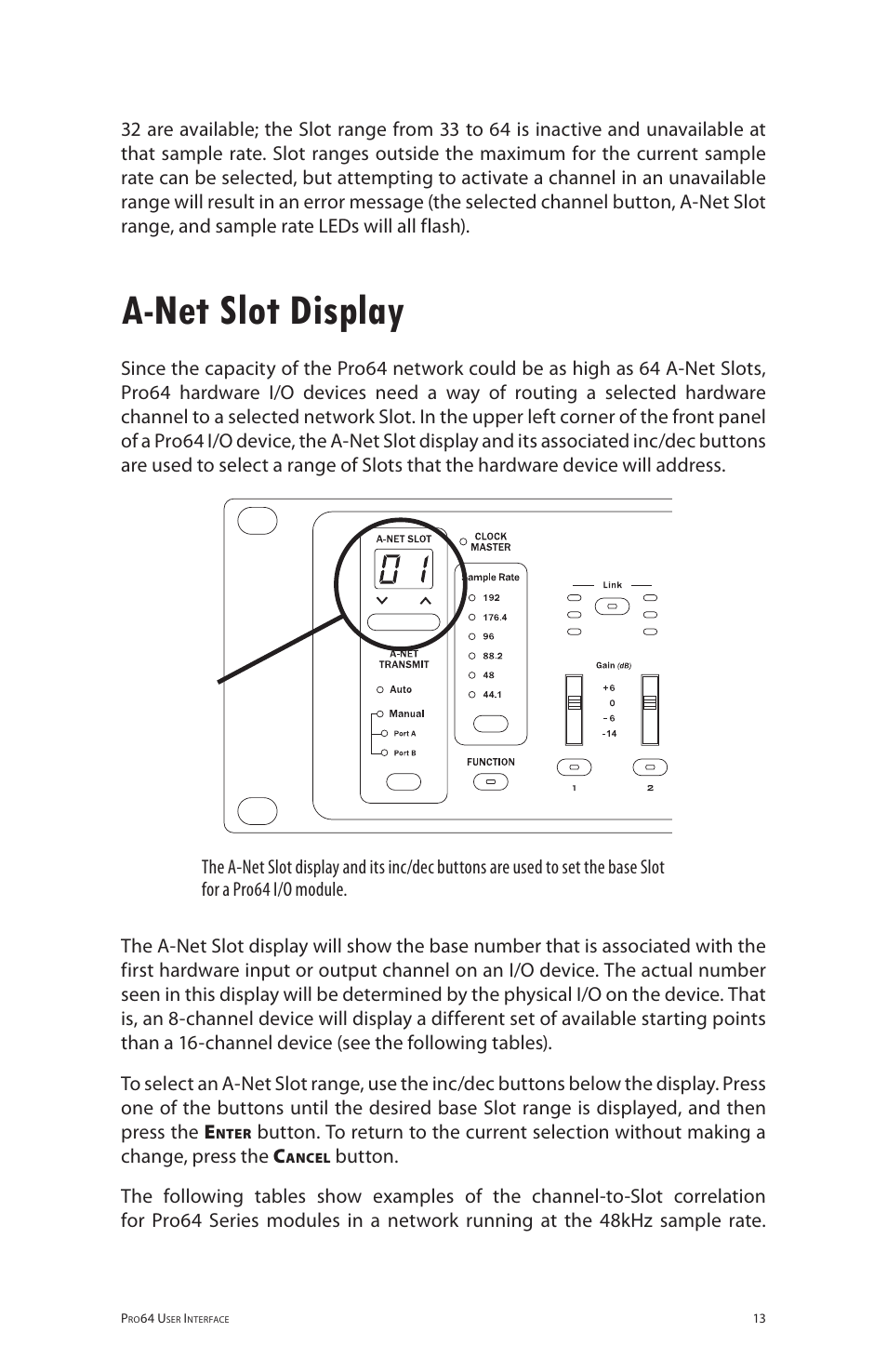 A-net slot display | Aviom 6416o User Manual | Page 22 / 96