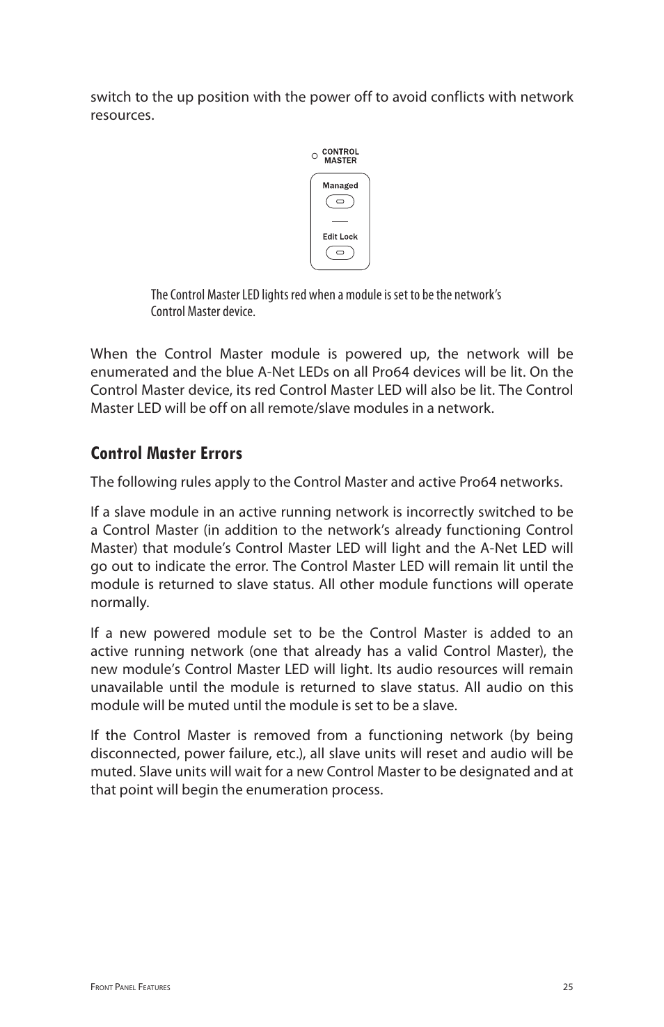 Control master errors | Aviom 6416o User Manual | Page 34 / 96