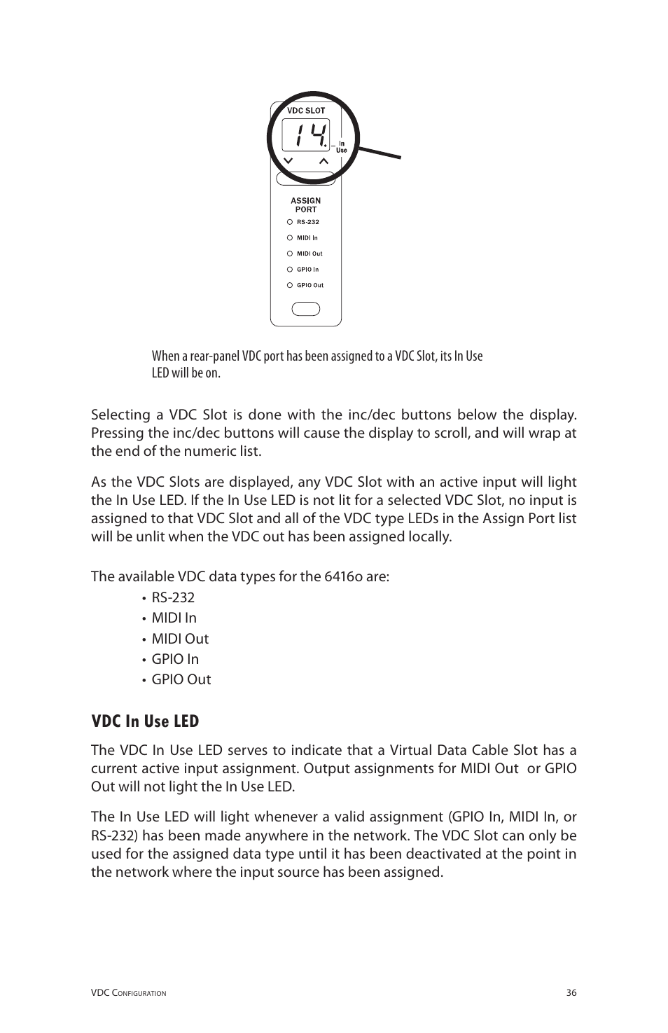 Vdc in use led | Aviom 6416o User Manual | Page 45 / 96