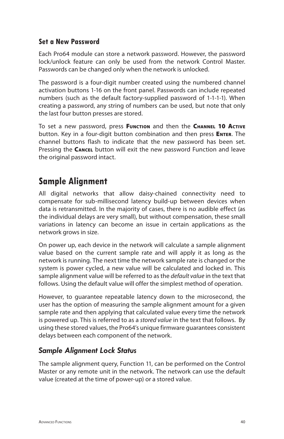 Set a new password, Sample alignment, Sample alignment lock status | Aviom 6416o User Manual | Page 49 / 96