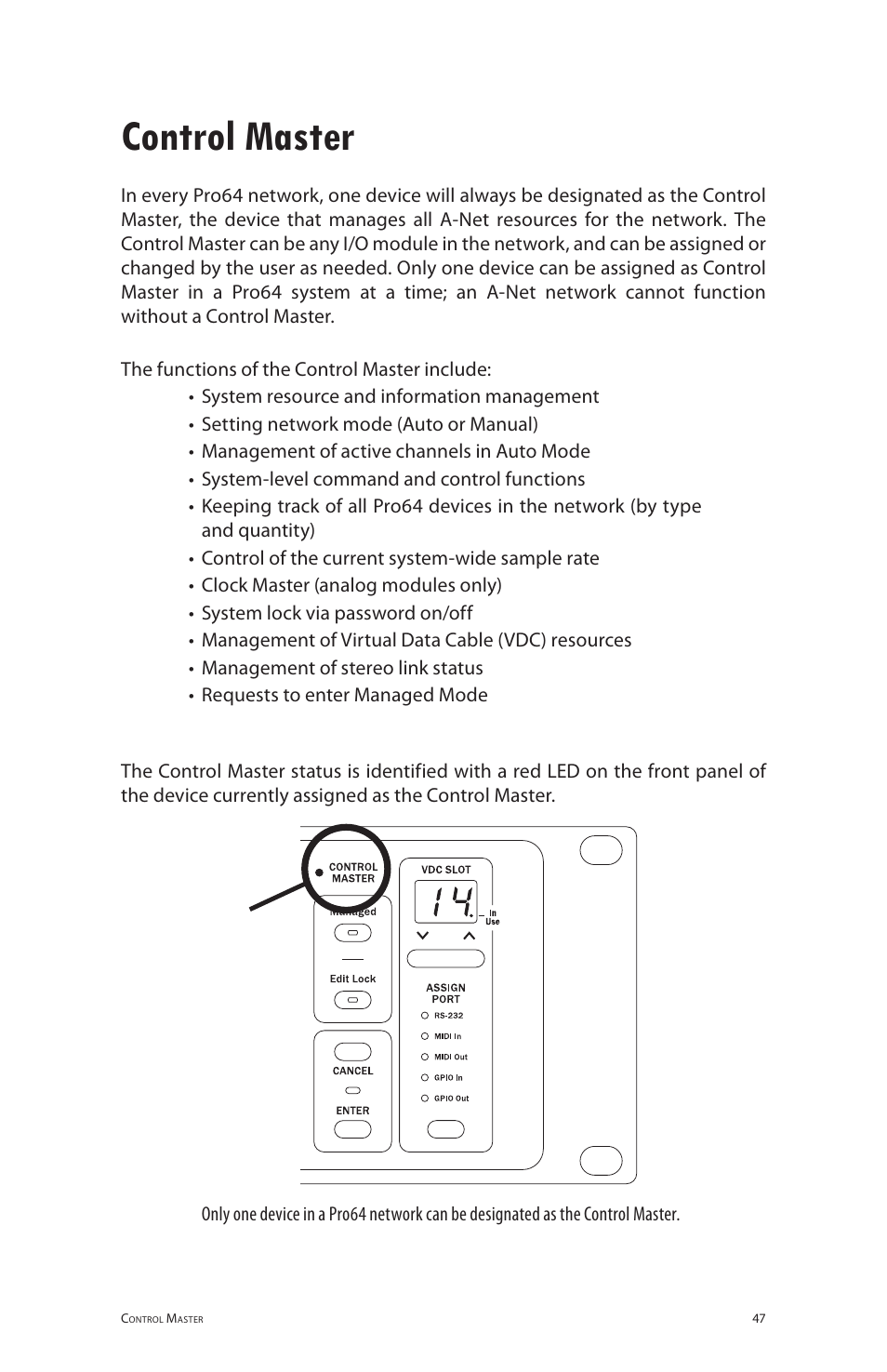 Control master | Aviom 6416o User Manual | Page 56 / 96