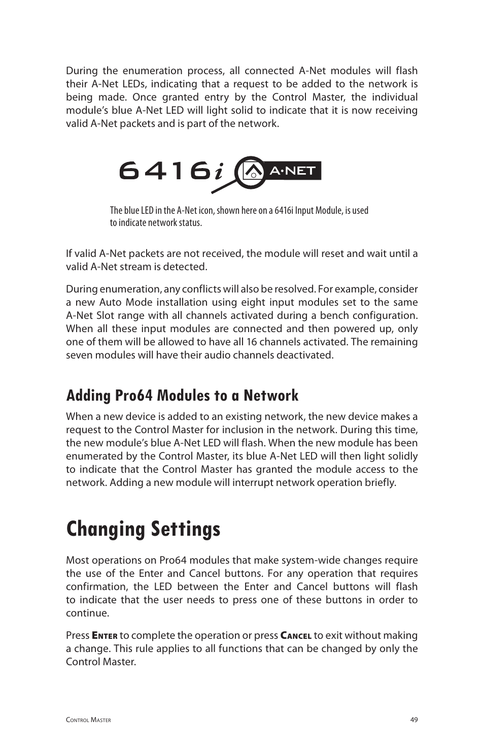 Changing settings, Adding pro64 modules to a network | Aviom 6416o User Manual | Page 58 / 96