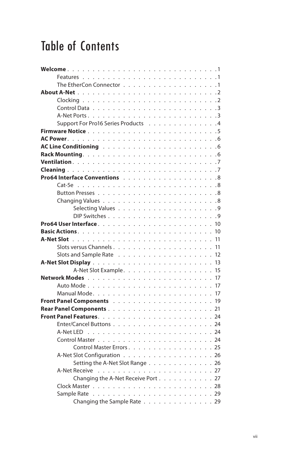 Aviom 6416o User Manual | Page 7 / 96
