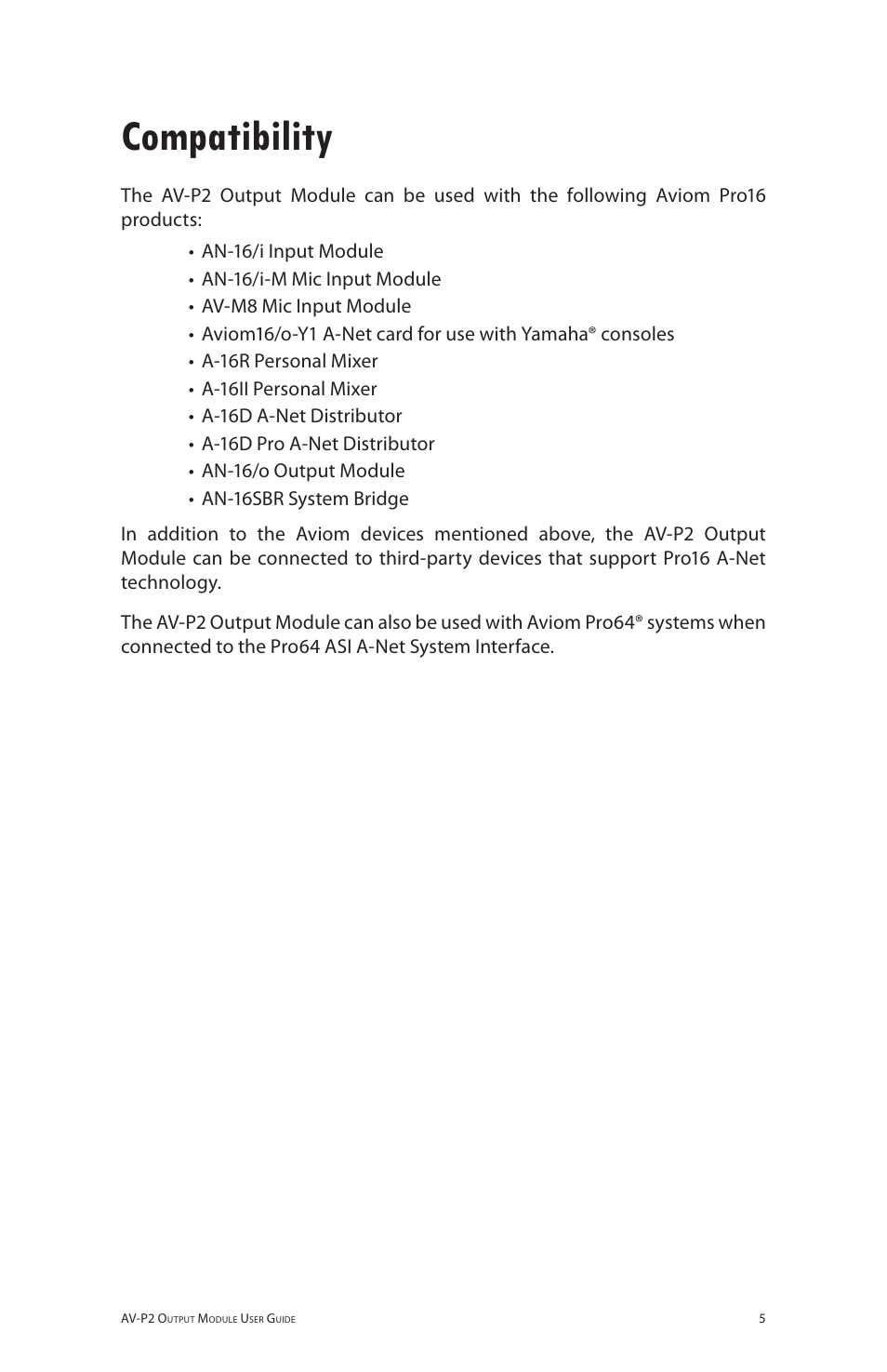 Compatibility | Aviom AV-P2 User Manual | Page 13 / 39