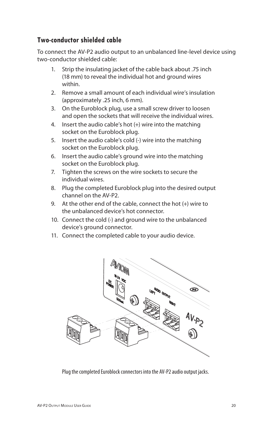 Two-conductor shielded cable, Two‑conductor shielded cable | Aviom AV-P2 User Manual | Page 28 / 39