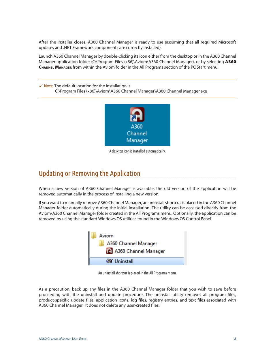 Updating or removing the application | Aviom A360 Channel Manager User Manual | Page 12 / 46
