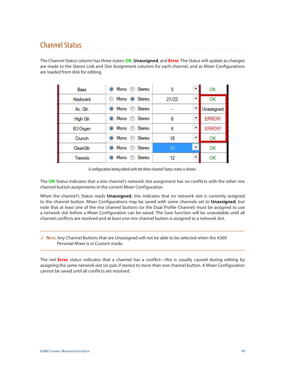 Channel status | Aviom A360 Channel Manager User Manual | Page 23 / 46