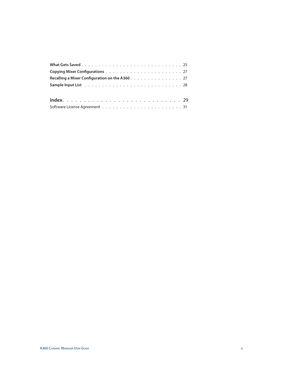 Index | Aviom A360 Channel Manager User Manual | Page 4 / 46