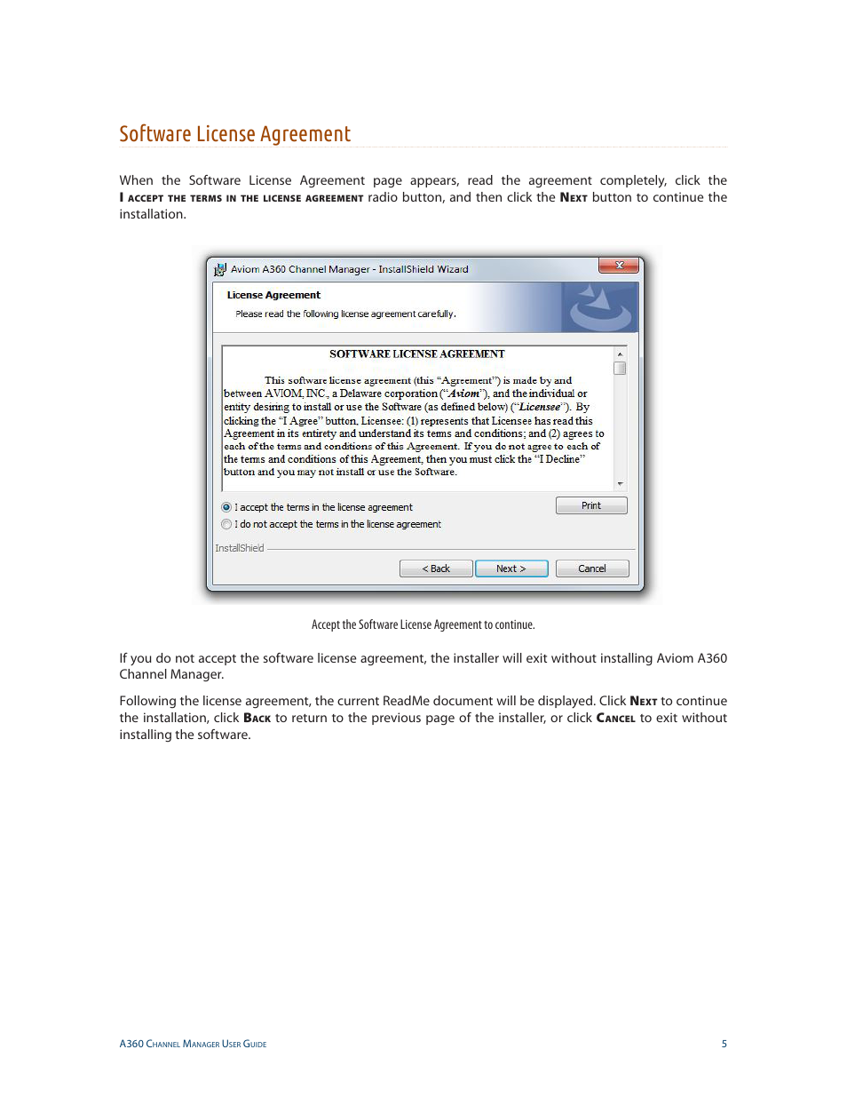 Software license agreement | Aviom A360 Channel Manager User Manual | Page 9 / 46