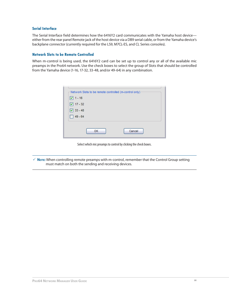 Serial interface, Network slots to be remote controlled | Aviom Pro64 Network Manager User Manual | Page 100 / 160