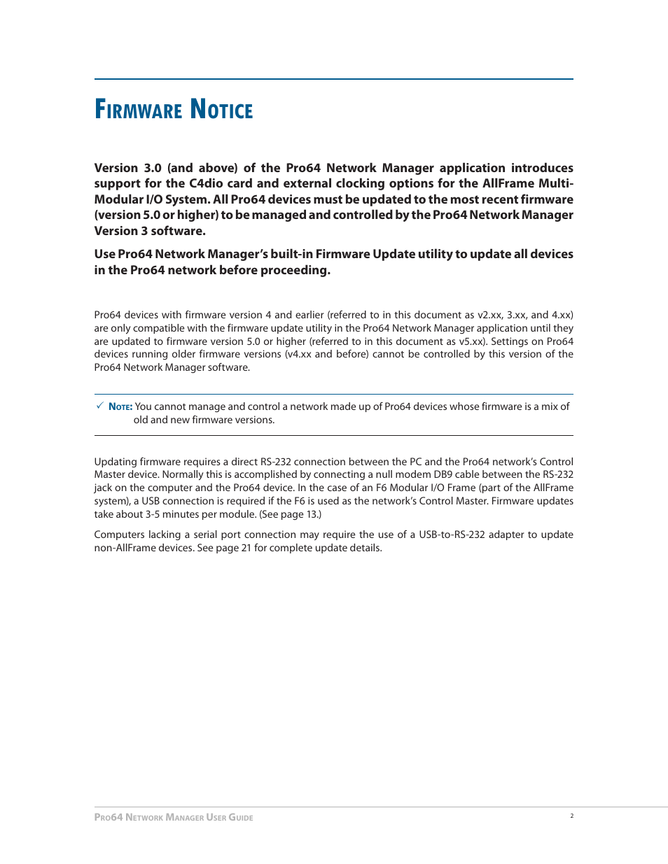 Firmware notice, Irmware, Otice | Aviom Pro64 Network Manager User Manual | Page 11 / 160