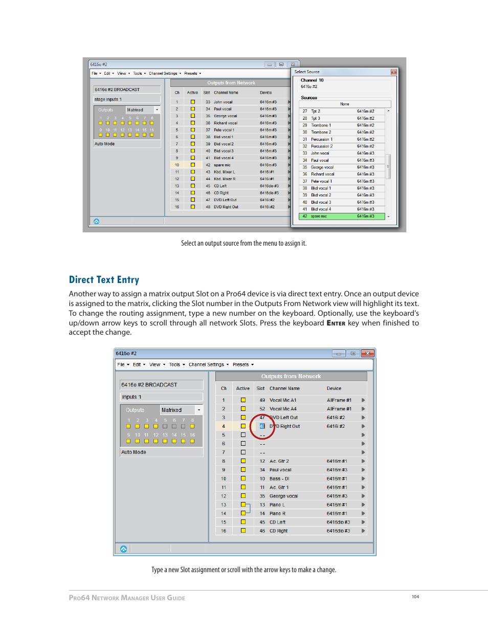 Direct text entry | Aviom Pro64 Network Manager User Manual | Page 113 / 160