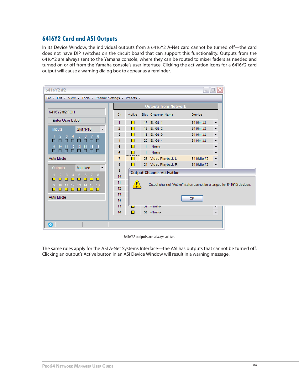 6416y2 card and asi outputs | Aviom Pro64 Network Manager User Manual | Page 119 / 160
