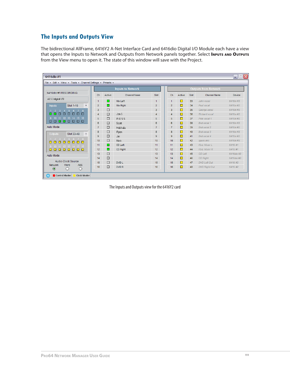 The inputs and outputs view | Aviom Pro64 Network Manager User Manual | Page 120 / 160