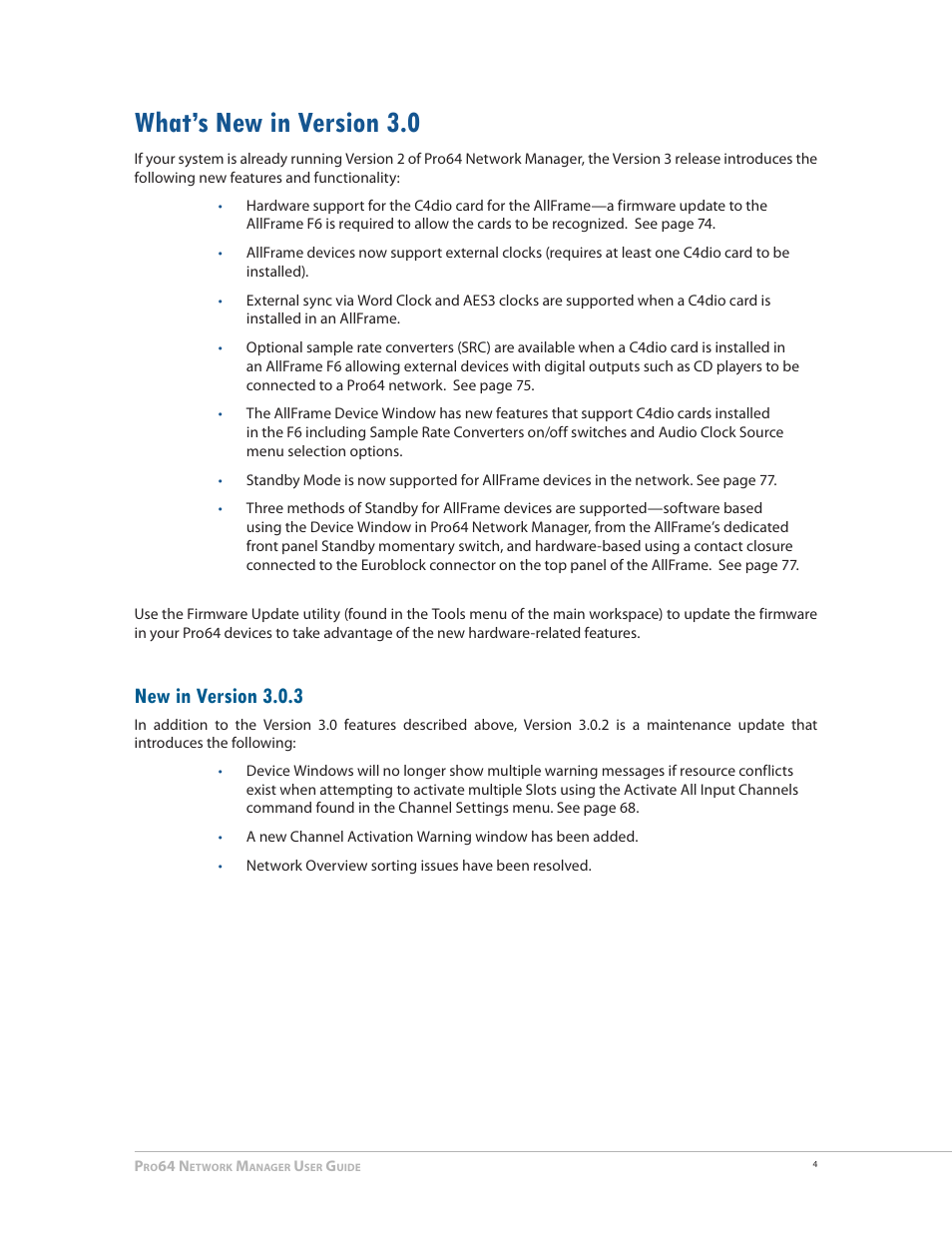 What’s new in version 3.0, New in version 3.0.2, What’s new in version 3 0 4 | New in version 3.0.3 | Aviom Pro64 Network Manager User Manual | Page 13 / 160