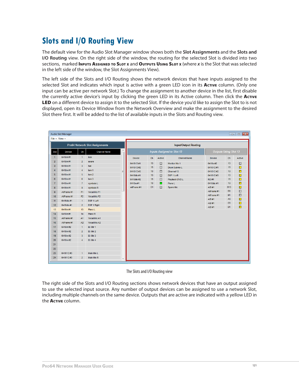 Slots and i/o routing view, Slots and i/o routing view 121 | Aviom Pro64 Network Manager User Manual | Page 130 / 160