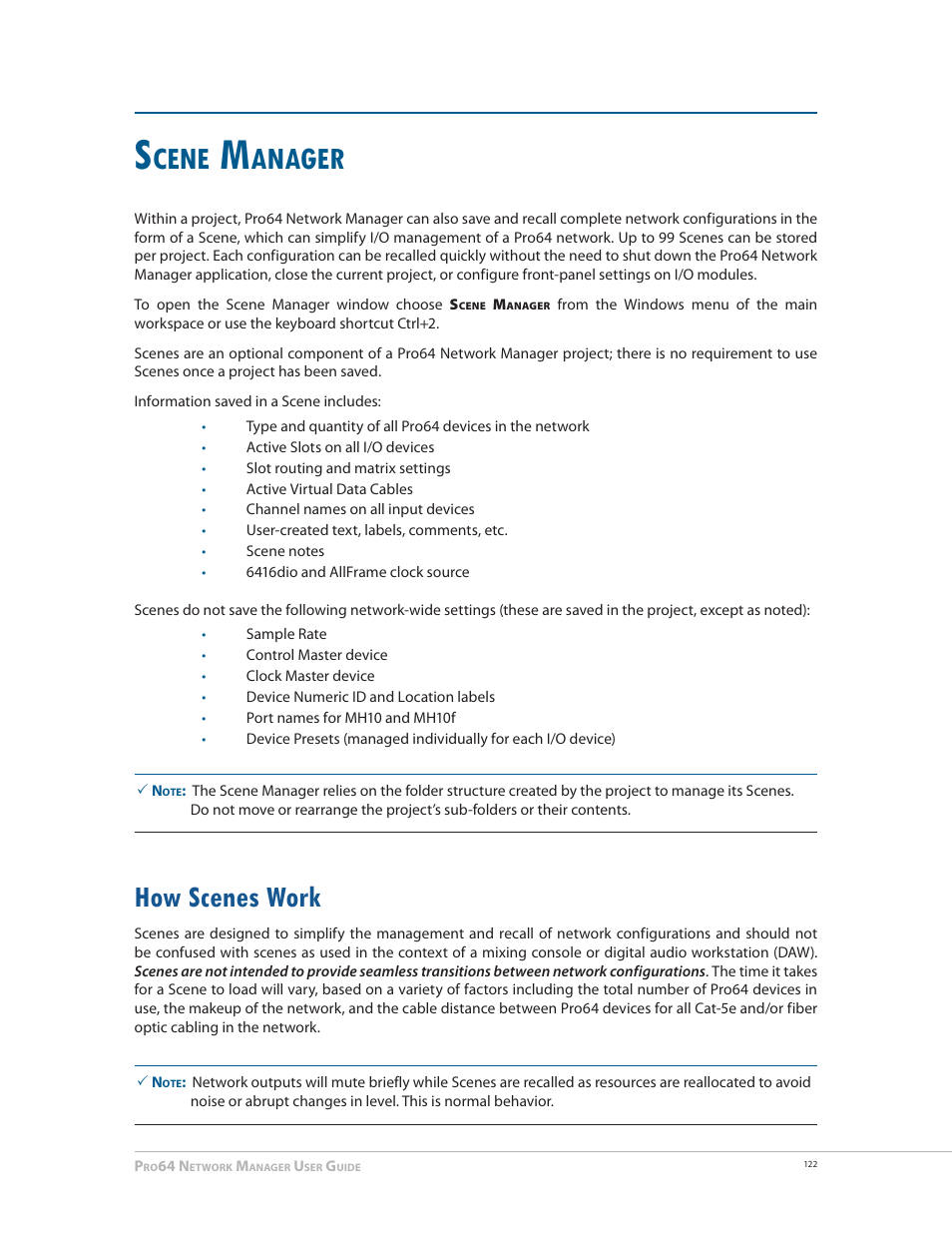 Scene manager, How scenes work, How scenes work 122 | Cene, Anager | Aviom Pro64 Network Manager User Manual | Page 131 / 160