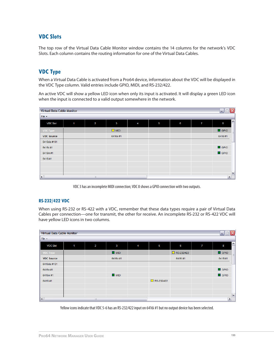 Vdc slots, Vdc type, Rs-232/422 vdc | Vdc slots vdc type rs‑232/422 vdc | Aviom Pro64 Network Manager User Manual | Page 142 / 160