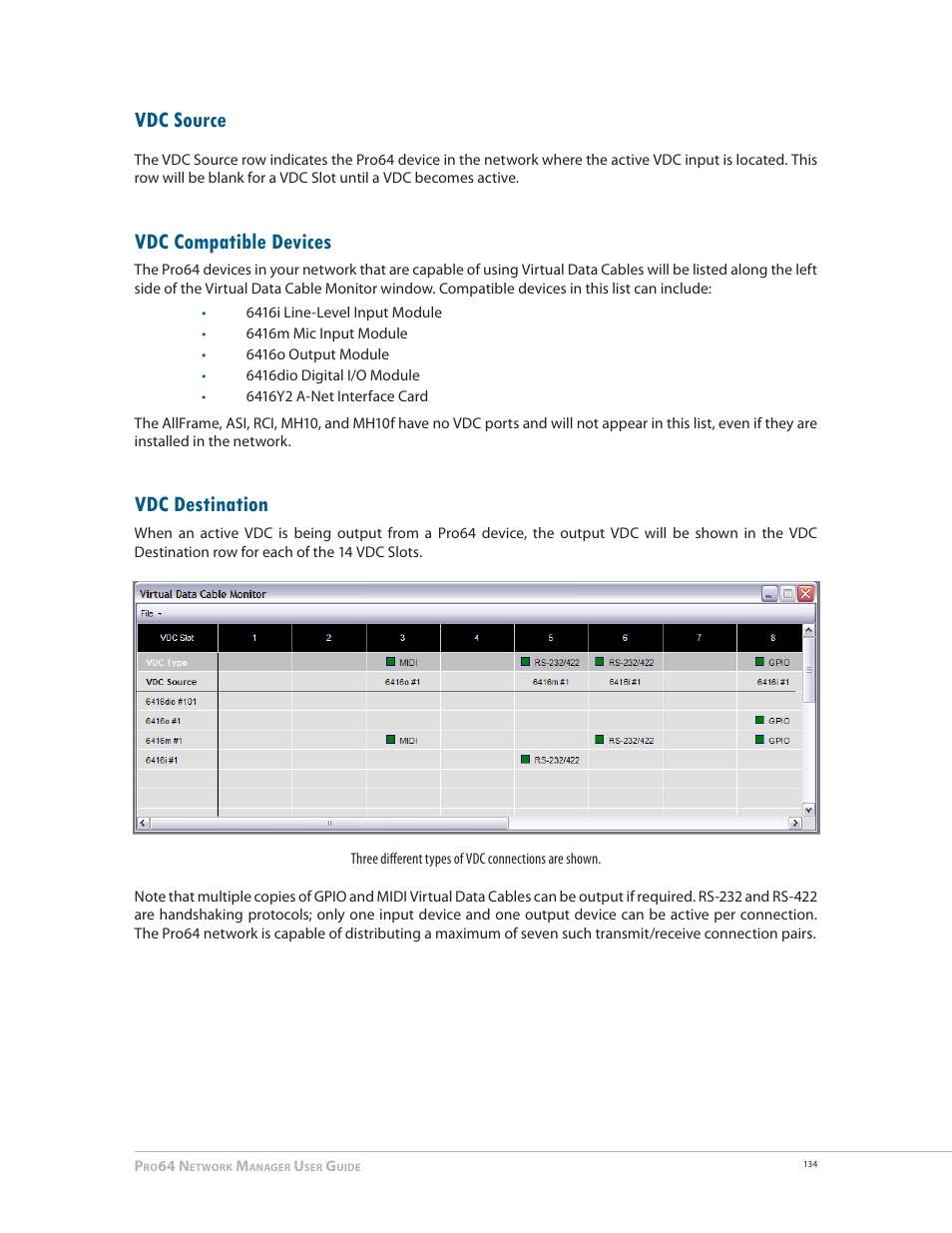 Vdc source, Vdc compatible devices, Vdc destination | Vdc source vdc compatible devices vdc destination | Aviom Pro64 Network Manager User Manual | Page 143 / 160