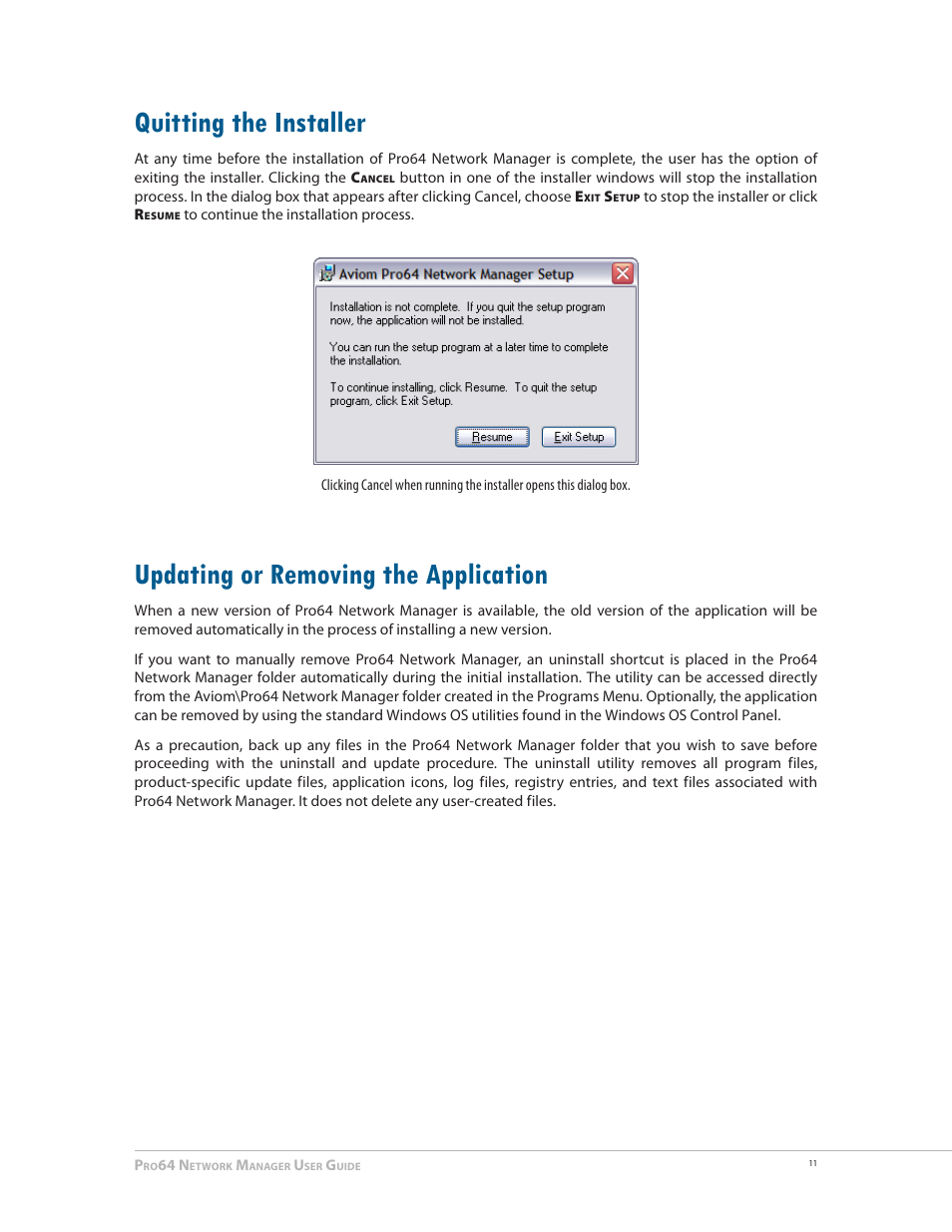 Quitting the installer, Updating or removing the application | Aviom Pro64 Network Manager User Manual | Page 20 / 160