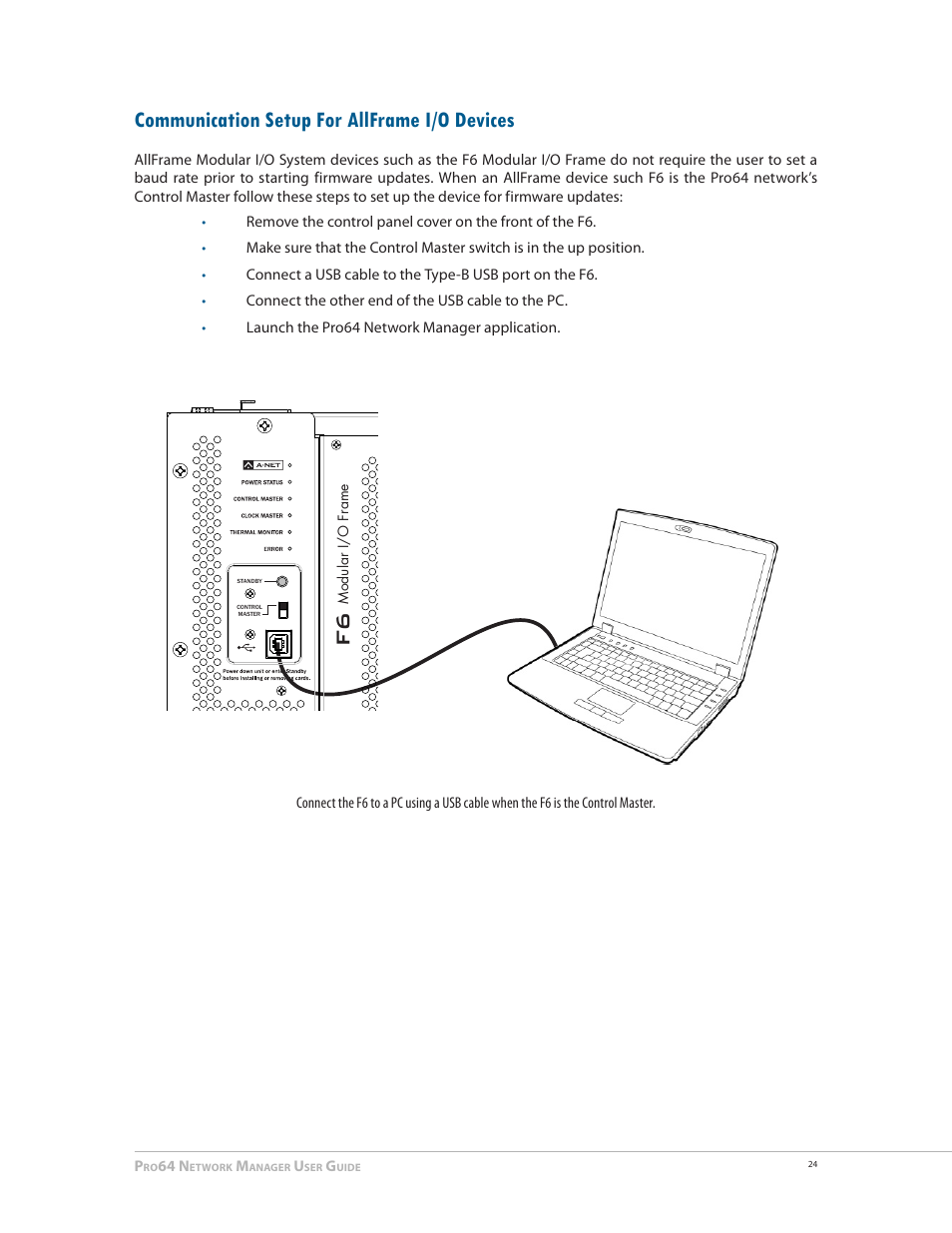 Communication setup for allframe i/o devices, Allframe | Aviom Pro64 Network Manager User Manual | Page 33 / 160