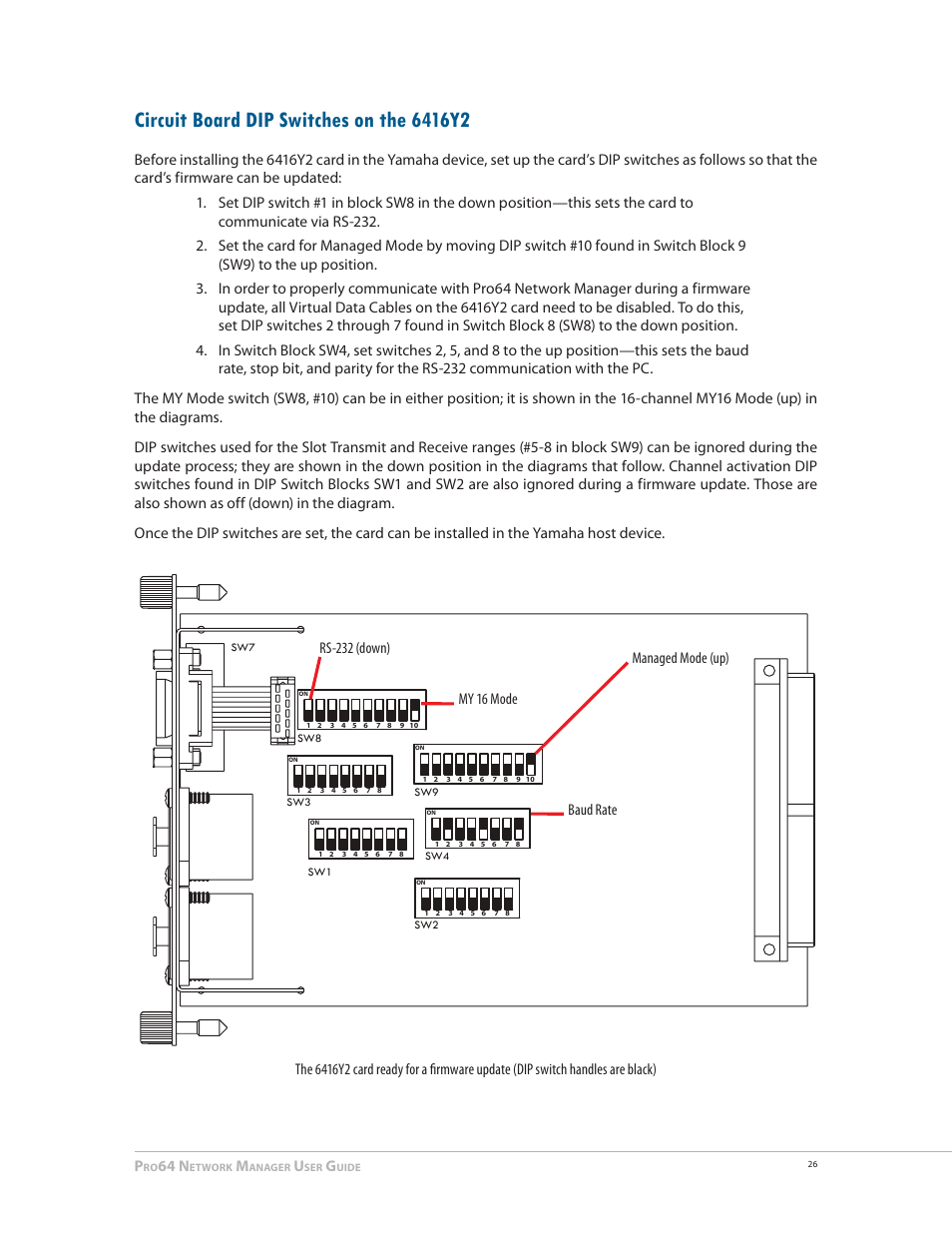 Circuit board dip switches on the 6416y2 | Aviom Pro64 Network Manager User Manual | Page 35 / 160