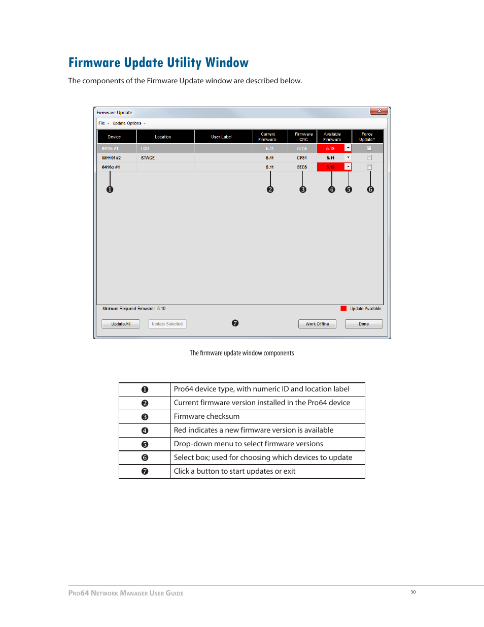 Firmware update utility window, Firmware update utility window 30, E 30 | Aviom Pro64 Network Manager User Manual | Page 39 / 160