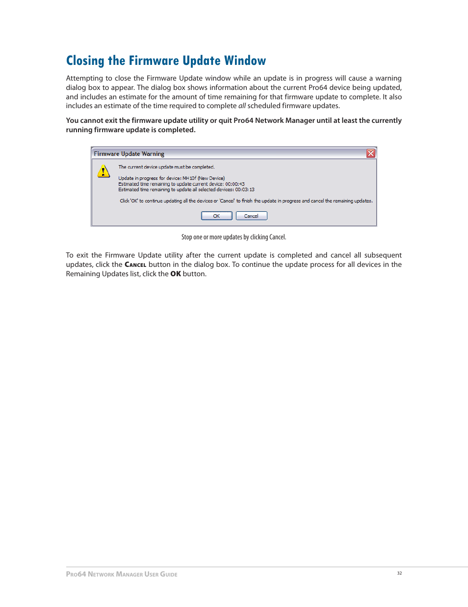 Closing the firmware update window, Closing the firmware update window 32 | Aviom Pro64 Network Manager User Manual | Page 41 / 160