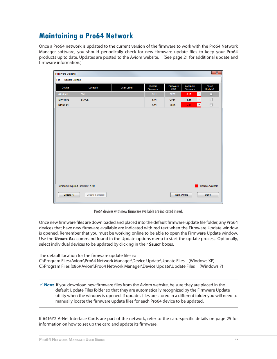 Maintaining a pro64 network, Maintaining a pro64 network 35 | Aviom Pro64 Network Manager User Manual | Page 44 / 160