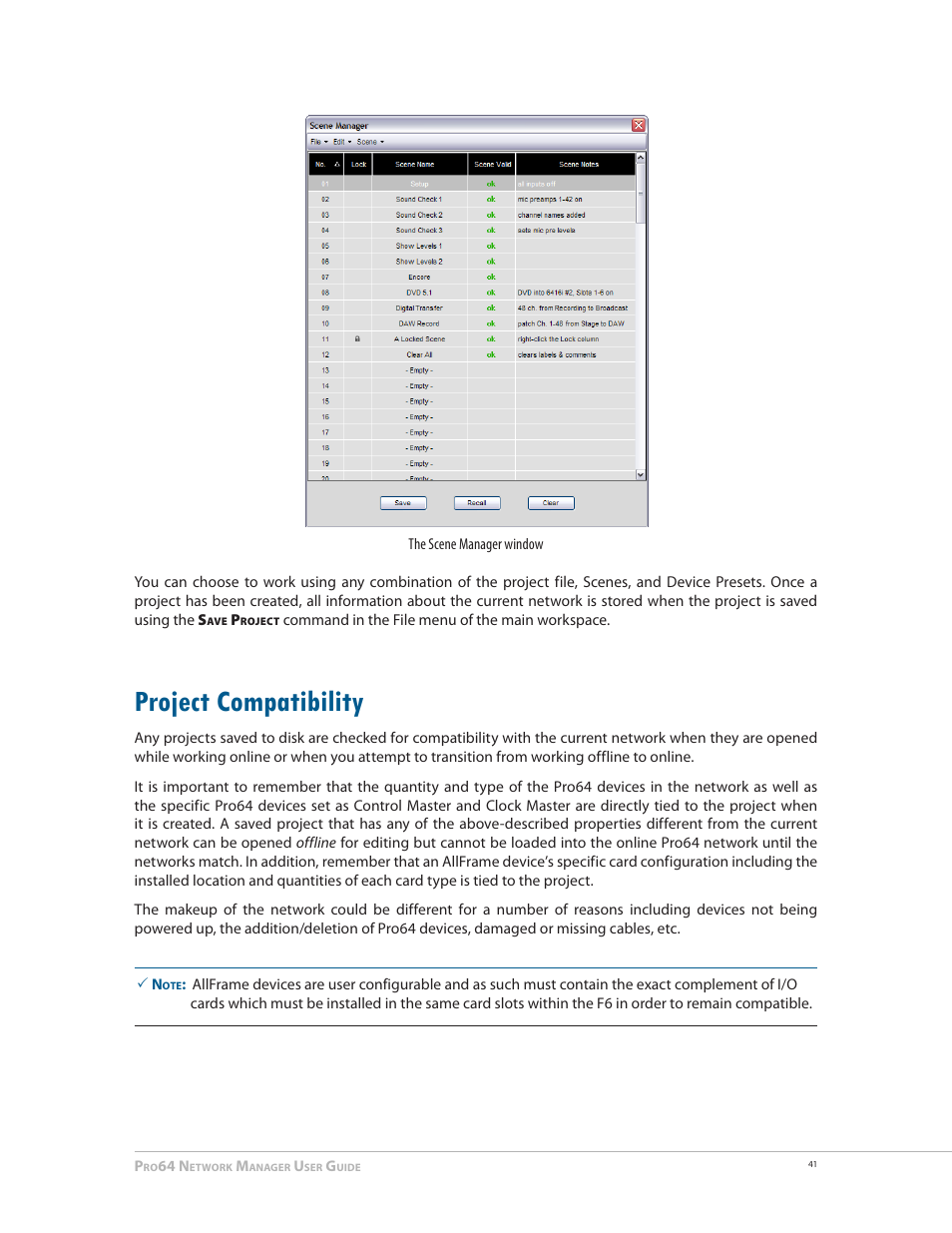 Project compatibility, Project compatibility 41 | Aviom Pro64 Network Manager User Manual | Page 50 / 160