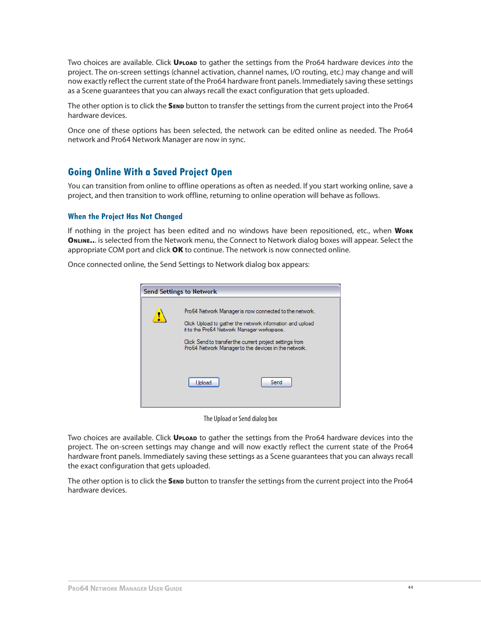 Going online with a saved project open, When the project has not changed | Aviom Pro64 Network Manager User Manual | Page 53 / 160