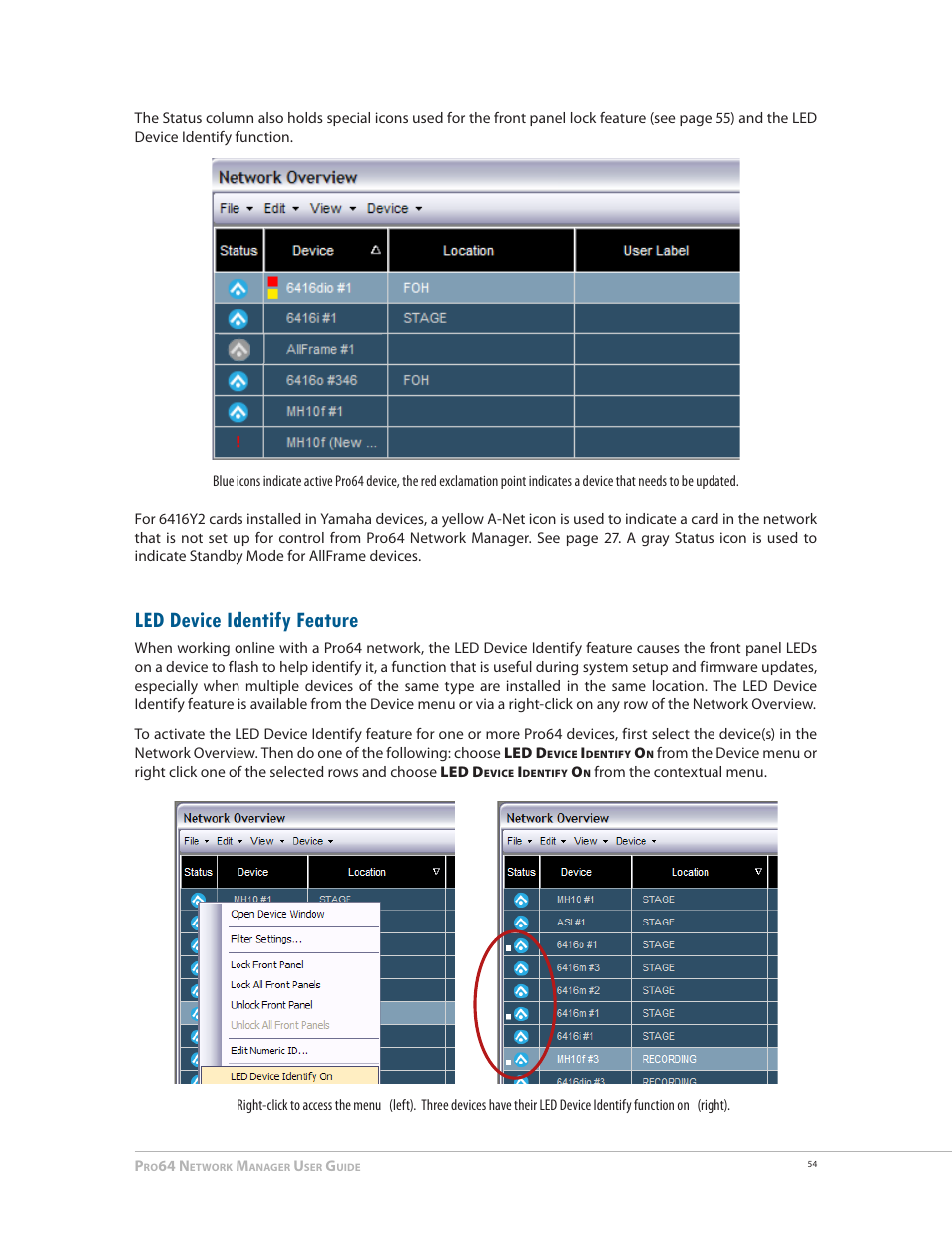 Led device identify feature | Aviom Pro64 Network Manager User Manual | Page 63 / 160