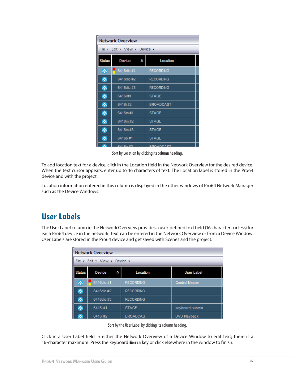 User labels, User labels 59 | Aviom Pro64 Network Manager User Manual | Page 68 / 160
