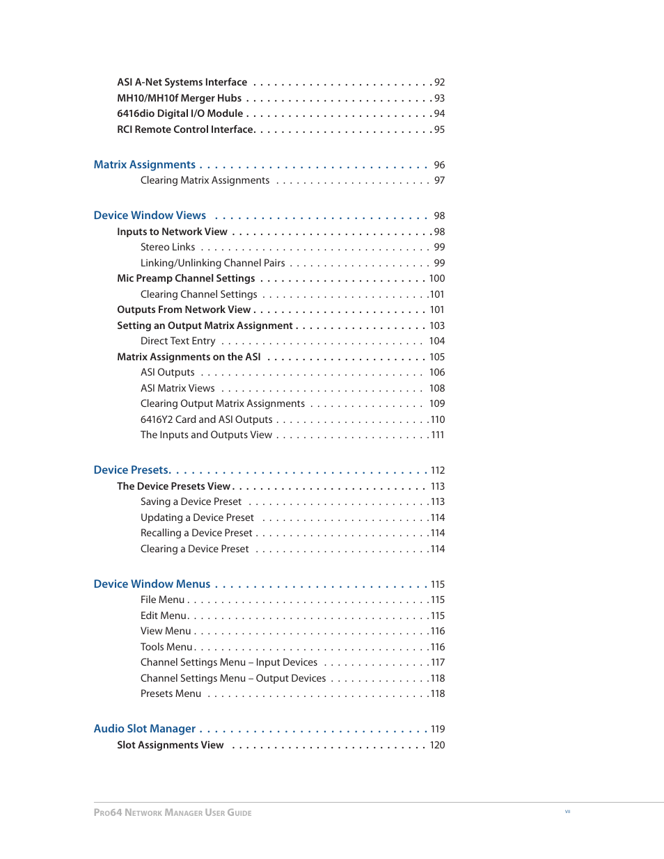 Aviom Pro64 Network Manager User Manual | Page 7 / 160