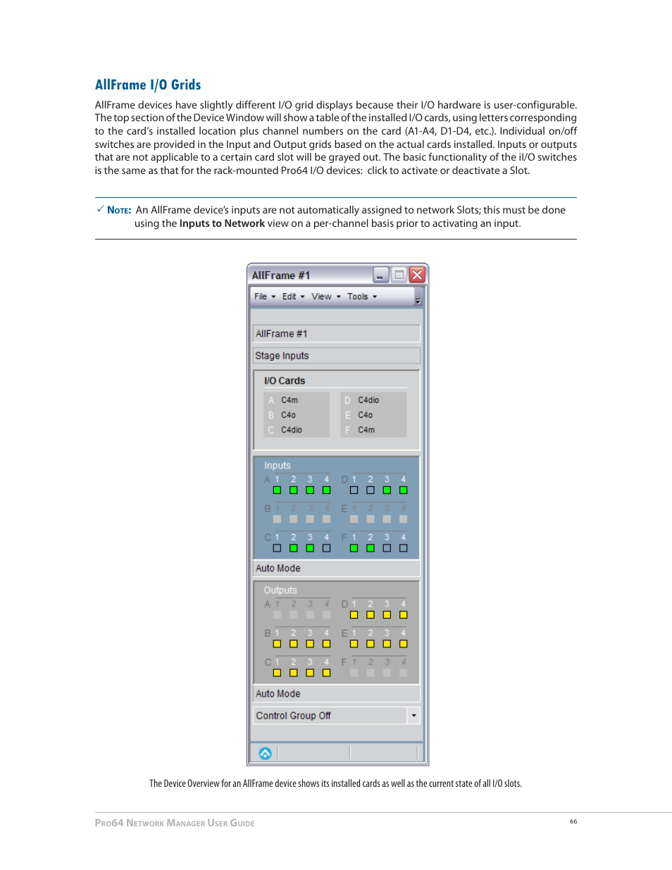 Allframe i/o grids | Aviom Pro64 Network Manager User Manual | Page 75 / 160