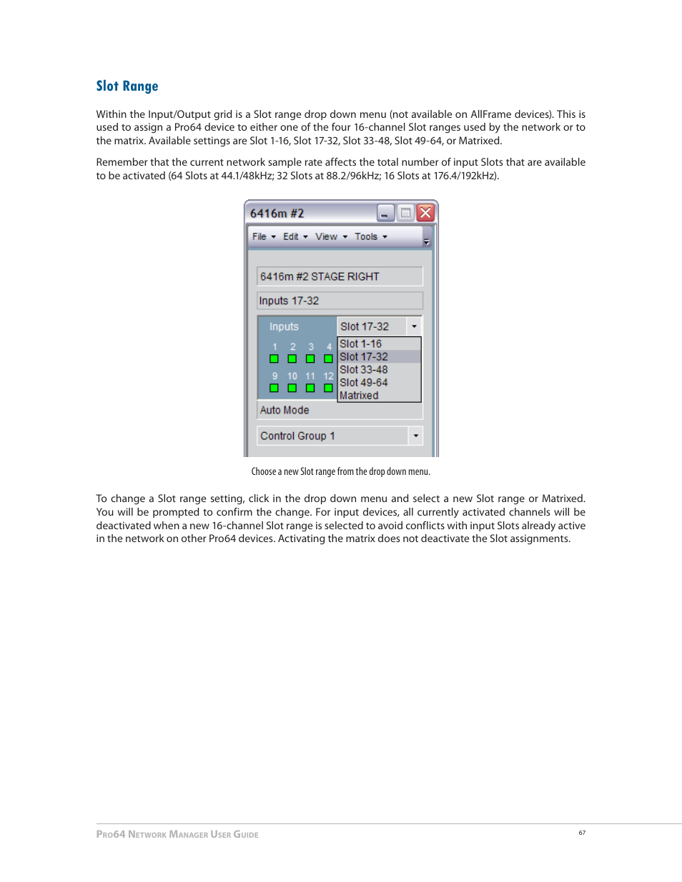 Slot range | Aviom Pro64 Network Manager User Manual | Page 76 / 160