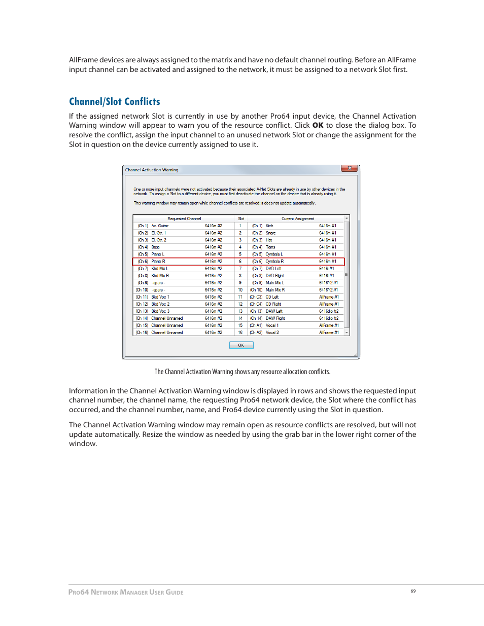 Channel/slot conflicts | Aviom Pro64 Network Manager User Manual | Page 78 / 160